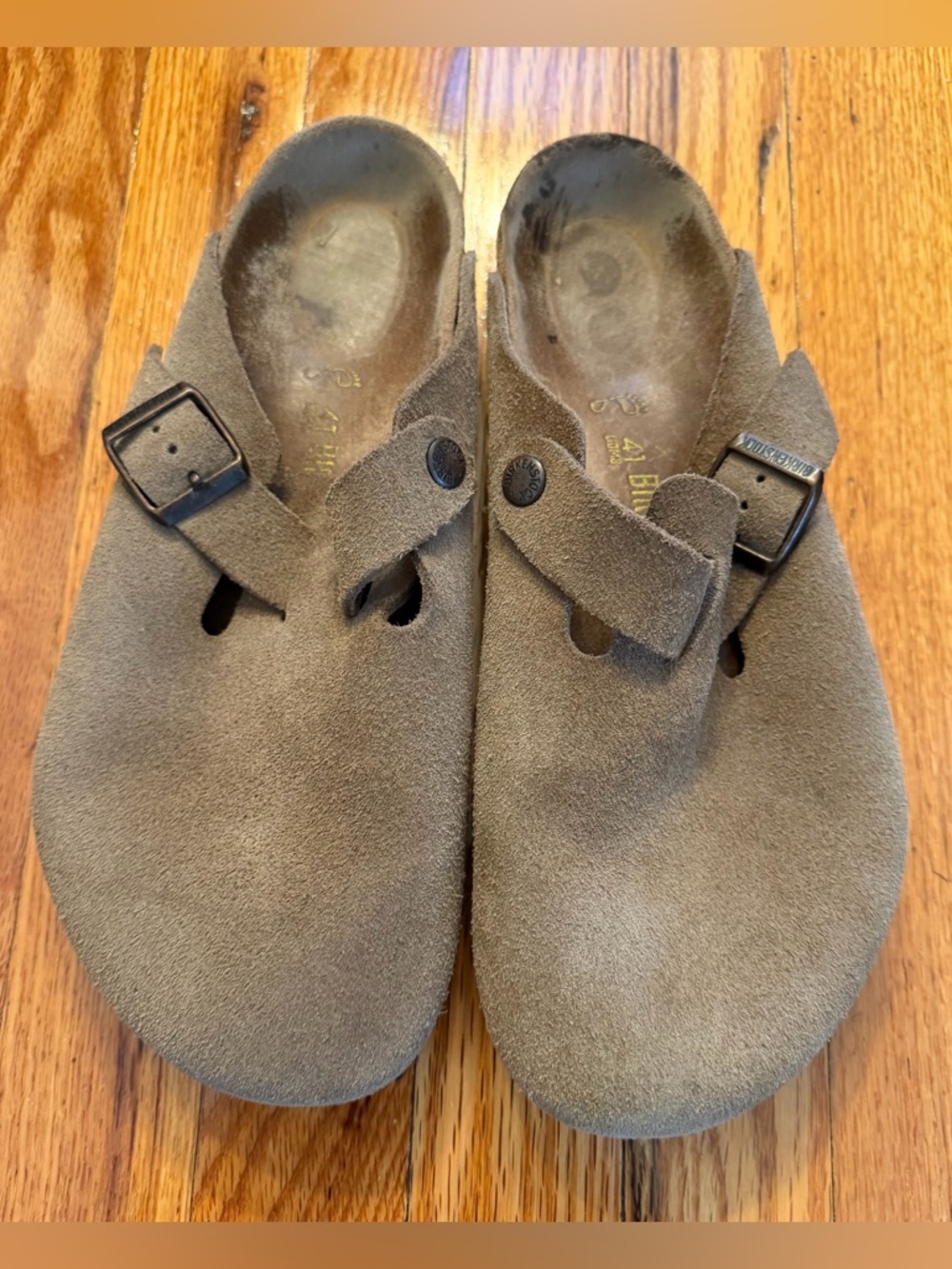 Birkenstock Suede Boston Clogs Taupe